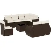 vidaXL Loungegrupp för trädgården med dynor 9 delar konstrotting brun