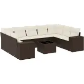 vidaXL 10-Cz. Trädgårdsmöbelset med kuddar, Brun Polyrattan