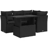 vidaXL Loungegrupp för trädgården med dynor 5 delar svart konstrotting