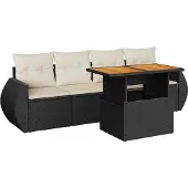 vidaXL Loungegrupp för trädgården med dynor 5 delar svart konstrotting
