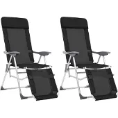 vidaXL Hopfällbara campingstolar med fotstöd, set om 2, svart