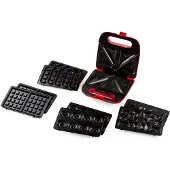 Domo Snack Party 5in1 Smörgås-brödröst Cool-Touch-hölje, Non-stick-beläggning Röd