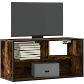 vidaXL Tv-bänk rökfärgad ek 80x31x39,5 cm konstruerat trä och metall