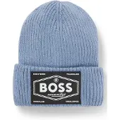 BOSS Kids' logo-badge beanie hat with faux-fur lining