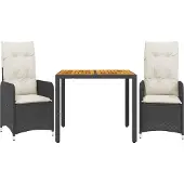 vidaXL Caféset med dynor 3 delar konstrotting svart