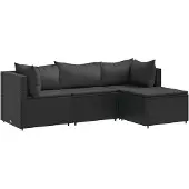 vidaXL Loungegrupp för trädgården med dynor 4 delar svart konstrotting
