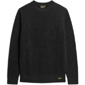 Superdry för män. M6110567A Stickad tröja med rund hals och svart struktur (XL), Casual, Bomull