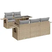 vidaXL Soffgrupp för trädgården med dynor 6 delar beige konstrotting