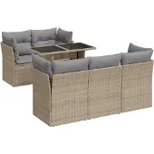 vidaXL Soffgrupp för trädgården med dynor 6 delar beige konstrotting