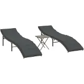 vidaXL Set med 2 Lounger Stolar med Bord, Solsäng, Terrass Säng, Utomhuspatio Stolar, Grå 368253