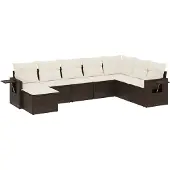 vidaXL Loungegrupp för trädgården med dynor 9 delar konstrotting brun