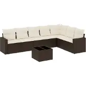 vidaXL Loungegrupp för trädgården med dynor 8 delar brun konstrotting