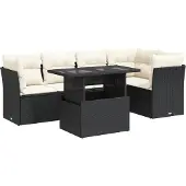 vidaXL Loungegrupp med dynor 6 delar svart konstrotting