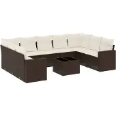 vidaXL Loungegrupp 10 delar med brun dynor konstrotting