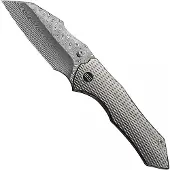 We Knife High-Fin XL WE24010-DS1 Hakkapella Damasteel, Diamond Patterned Polished Titanium, pocket knife