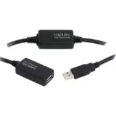 Logilink USB-kabel USB 2.0 USB-A kontakt, USB-A uttag 25.00 m Svart Aktiv med signalförstärkning UA0147