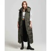 Superdry för kvinnor. W5011644A Lång väst med huva i ripstop grön (M), Casual, Återvunnen polyester, Hållbar