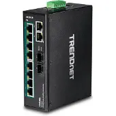 Trendnet TI-PG102 - Switch - ohanterad - 8 x 10/100/1000 (PoE+) + 2 x kombinations-Gigabit SFP - DIN-skenmonterbar, väggmonterbar - PoE+ (240 W) - likström - TAA-kompatibel
