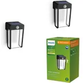 Philips LED-solcellsvägglampa Shroud, svart/klar, 2-pack Shroud, Svart, Syntetmaterial, Modern, Solcellslampa utomhus