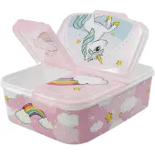 Stor Boite à gouter - Licorne - 3 Compartiments - Mélamine - 18x13x5 cm - Rose