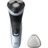 Philips Shaver 3000X Series X3003/00 Elektrisk rakapparat för våt- och torrakning, Roterande rakhuvud, Svart, Blå, PowerCut blade system, SH30, 2 År, Batteri