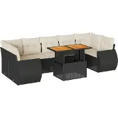 vidaXL Loungegrupp för trädgården med dynor 8 delar svart konstrotting