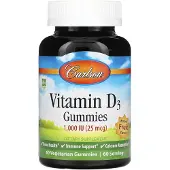 Carlson Labs Carlson, Vitamin D3 Gummies, Naturliga Fruktaromer, 25 mcg (1 000 IU), 60 Gummies