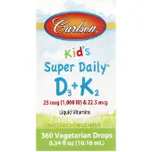 Carlson Labs , Barns, Super Daily D3+K2, 25 mcg (1 000 IU) & 22,5 mcg, 0,34 fl oz (10,16 ml)