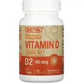 Deva , Vegan Vitamin D, D2, 60 mcg (2 400 IU), 90 Tabletter