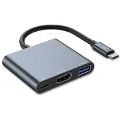 Tech-Protect V1 3-i-1 USB-C flerportshubb - USB-A / USB-C / HDMI - Grå