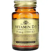 Solgar , Vitamin D3, 55 mcg (2,200 IU), 50 Vegetabiliska Kapslar
