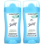 Secret , pH Balanserad Antiperspirant/Deodorant, Osynlig Fast, Duschfrisk, Twin Pack, 2,6 oz (73 g) Varje