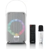 Lenco Karaokesystem med Bluetooth, uppladdningsbart batteri, trådlös karaokemikrofon och disco-LED-belysning Vit