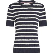 Tommy Hilfiger Tröja 'Cable Short Sleeve' blå / vit