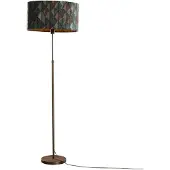 QAZQA Golvlampa brons med oval sammetskärm bladmönster 50 cm - Parte