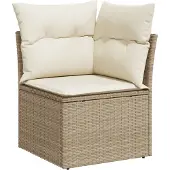 vidaXL Soffa hörnsektion för trädgården med dynor beige konstrotting