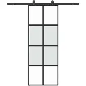 vidaXL Skjutdörr med beslag svart 76x205 cm härdat glas