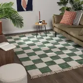 FRAAI Rutig matta | Blox Fringe grön hos Volero | 80x150 cm | Bomull | Block | Rektangulär | Låg lugg