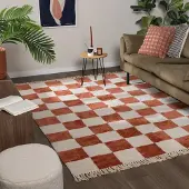 FRAAI Rutig matta | Blox Fringe terrakotta hos Volero | 80x150 cm | Bomull | Block | Rektangulär | Låg lugg