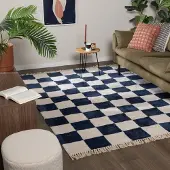 FRAAI Rutig matta | Blox Fringe blå hos Volero | 160x230 cm | Bomull | Block | Rektangulär | Låg lugg