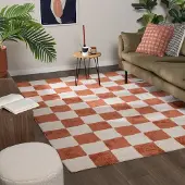 FRAAI Rutig matta | Blox terrakotta hos Volero | 80x150 cm | Bomull | Block | Rektangulär | Låg lugg