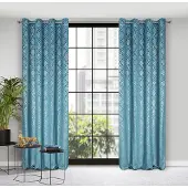Eurofirany mjuk sammetsgardin ARETA boho-mönster / 200 g/m² / 140x250 / ljusblå