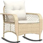 vidaXL Gungstol för trädgården med dynor beige konstrotting