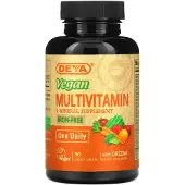Deva , Vegan Multivitamin & Mineraltillskott med Grönt, Järn Fritt, 90 Belagda Tabletter