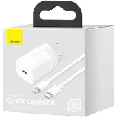 Baseus - Strömadapter - 20 Watt - 3 A - PD 3.0 (USB-C) - på kabel: Lightning - vit