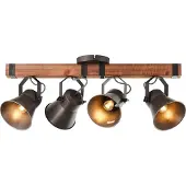 Brilliant Takspotlight Decca, längd 78 cm, svart/trä, 4-ljus. dimbar, Mörkt trä, Vardagsrum / matsal, Trä, Vintage, Spotlight