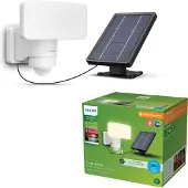 Philips LED-solcellspotlampa Tylus, vit, 3 000 K, sensor Tylus, Vitt / opal, Syntetmaterial, Solcellslampa utomhus
