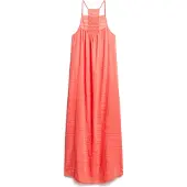 Superdry för kvinnor. W8011672A Lång strandklänning med halterneck i korall (L), Casual, Viskos, Ärmlös / Hängselbyxor