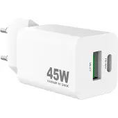 Sinox PRO väggladdare USB-A+USB-C PD 45W. Vit, inomhus, AC, 20 V, Vit