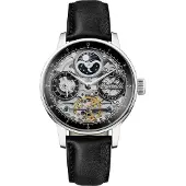 Ingersoll The Jazz Sun and Moon Phase Läderrem Skeleton Silver Dial Automatisk I07701 Herrklocka silver